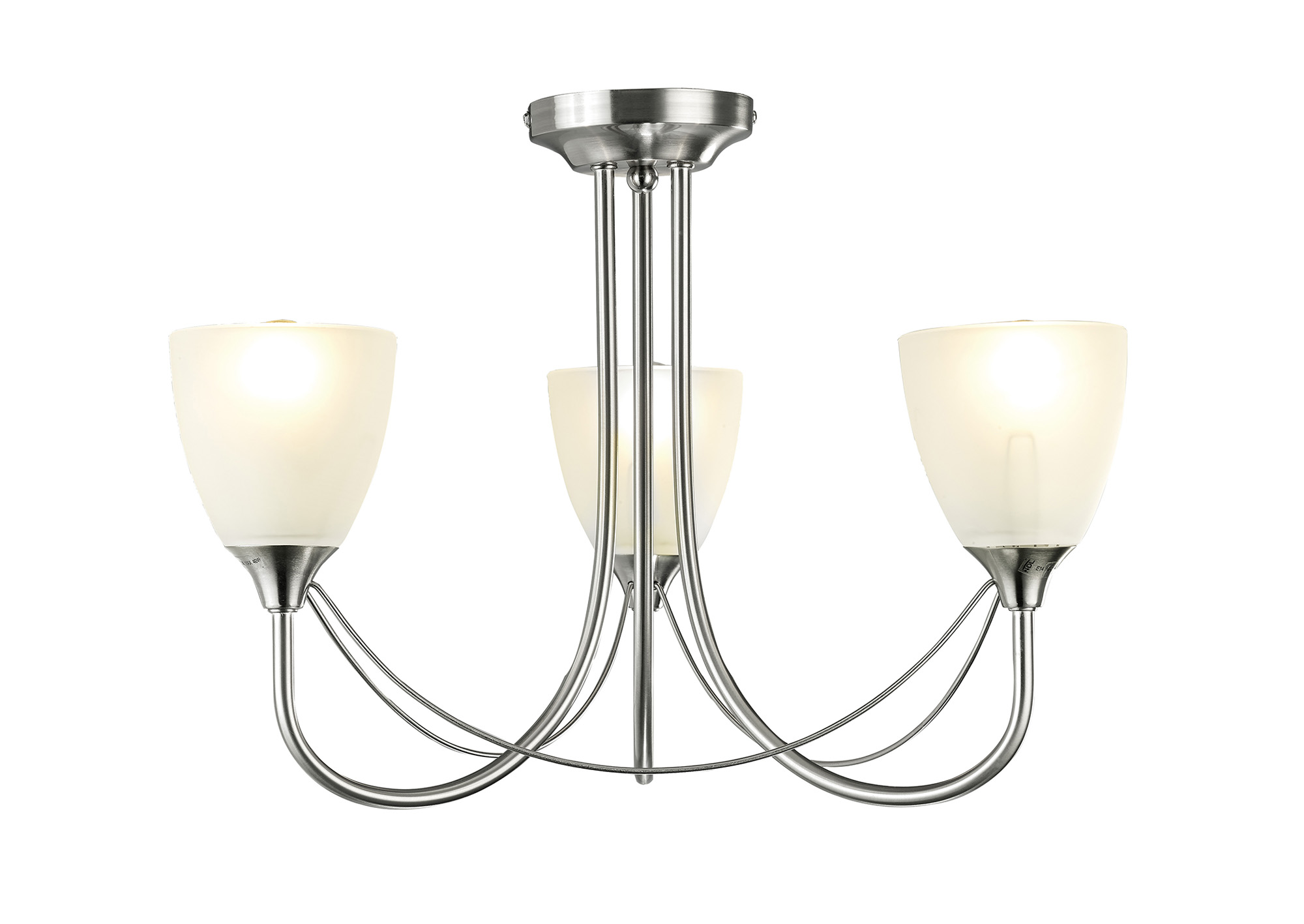 D0026  Cooper Semi Ceiling 3 Light Satin Nickel, Opal Glass